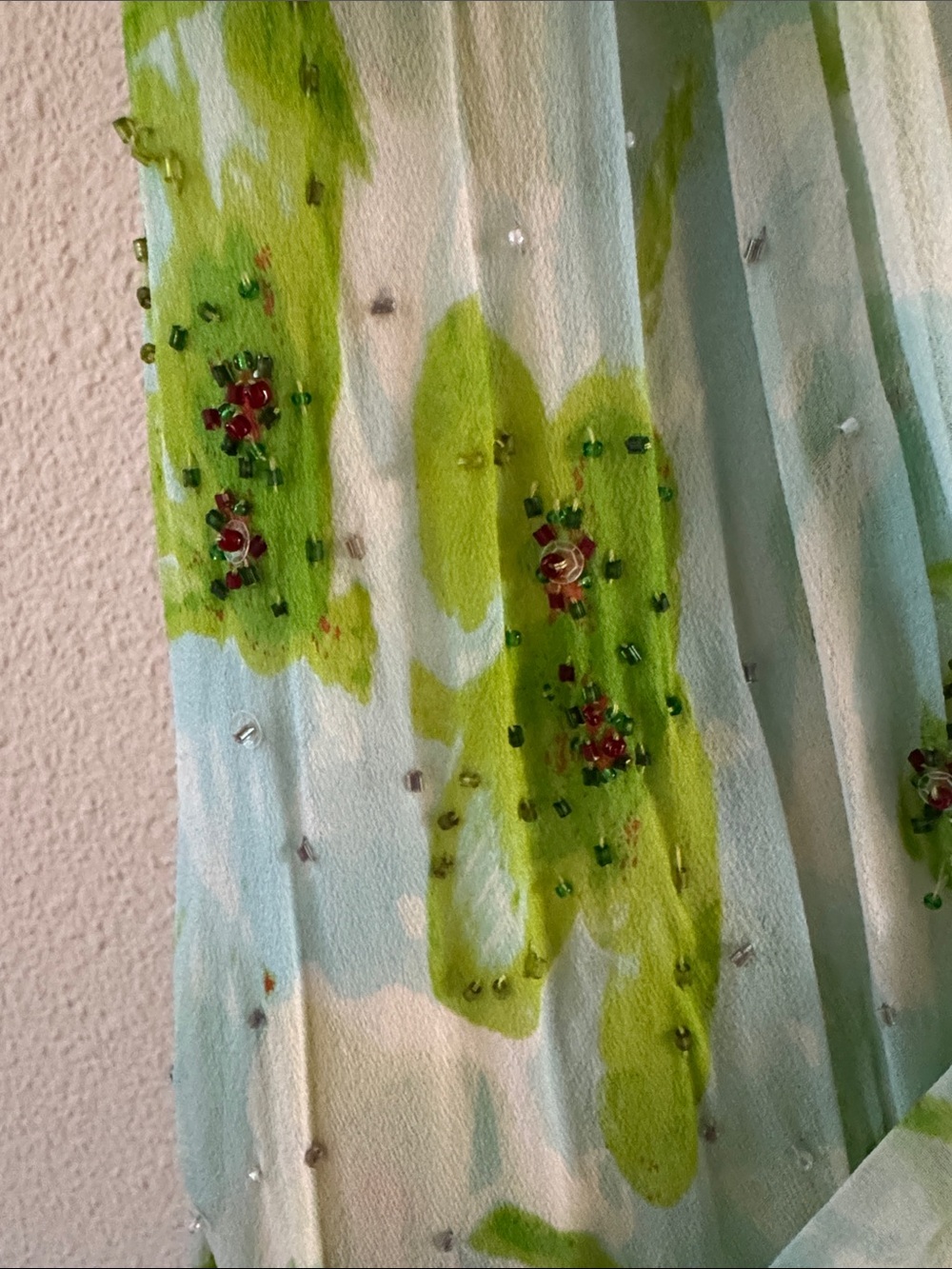 Diane Von Furstenberg Green Floral beaded Asymmetrical Slip Dress - Picture 3 of 3